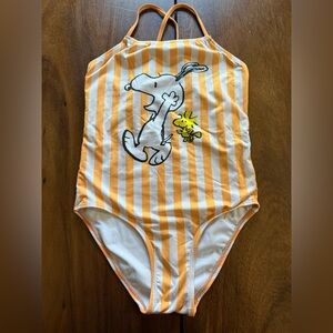 Zara Orange and White Striped Swimsuit